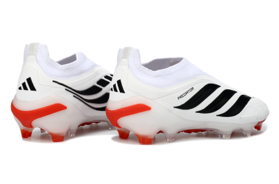 Men's Adidas Predator 26 Elite Laceless FG Football Boots - White/Solar Red/Black