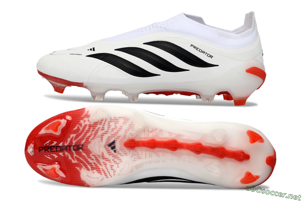 Men's Adidas Predator 26 Elite Laceless FG Football Boots - White/Solar Red/Black 1