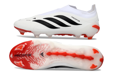 Men's Adidas Predator 26 Elite Laceless FG Football Boots - White/Solar Red/Black