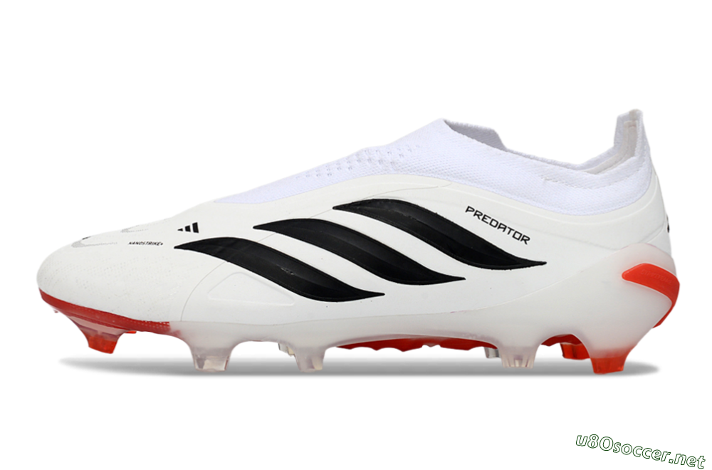 Men's Adidas Predator 26 Elite Laceless FG Football Boots - White/Solar Red/Black 0