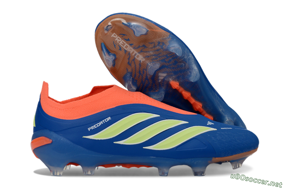 Men's Adidas Predator 26 Elite Laceless FG Football Boots - Blue/Bright Orange/Lime Green 2