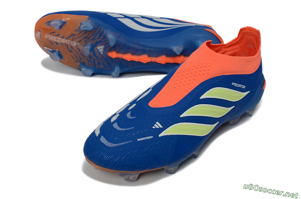 Men's Adidas Predator 26 Elite Laceless FG Football Boots - Blue/Bright Orange/Lime Green 3