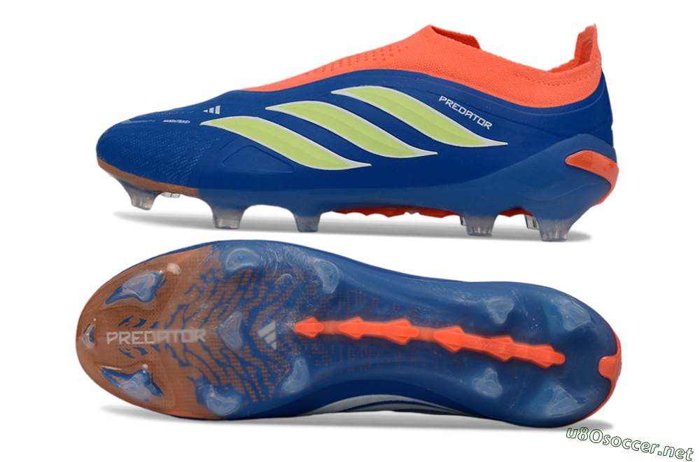 Men's Adidas Predator 26 Elite Laceless FG Football Boots - Blue/Bright Orange/Lime Green 1