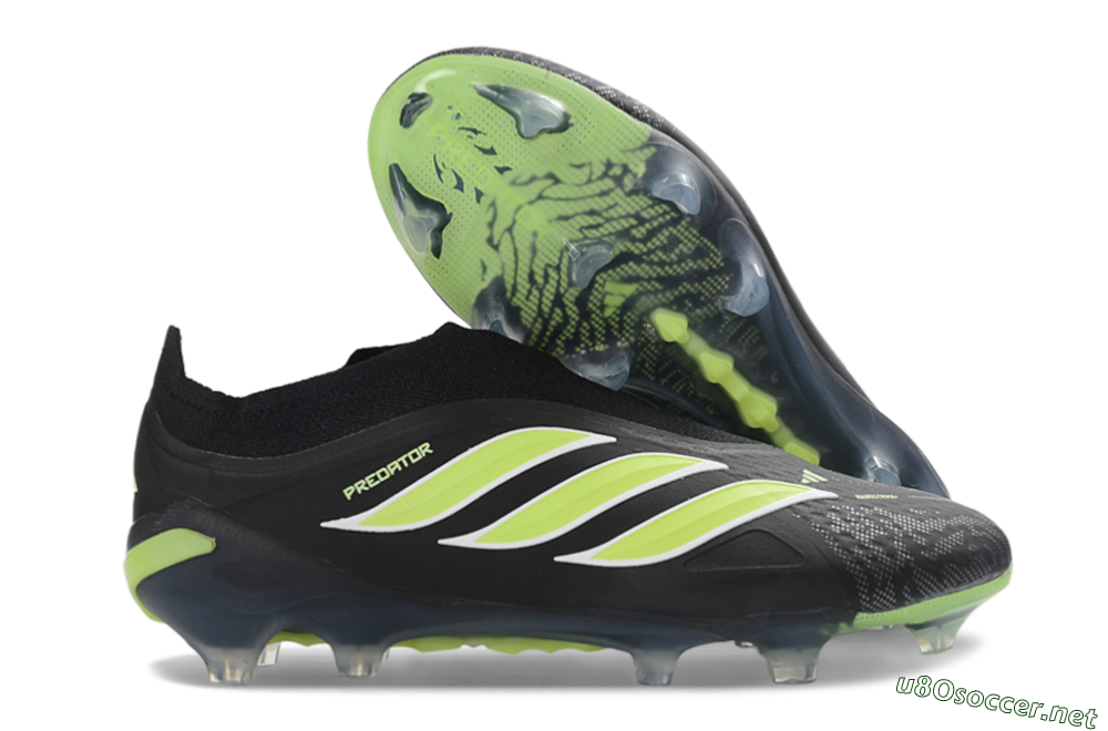 Men's Adidas Predator 26 Elite Laceless FG Football Boots - Black/Lime Green/White 2
