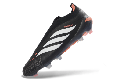 Men's Adidas Predator 26 Elite Laceless FG Football Boots - Black/White/Coral