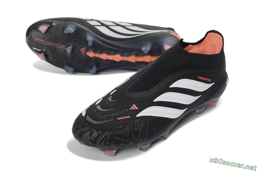 Men's Adidas Predator 26 Elite Laceless FG Football Boots - Black/White/Coral 3
