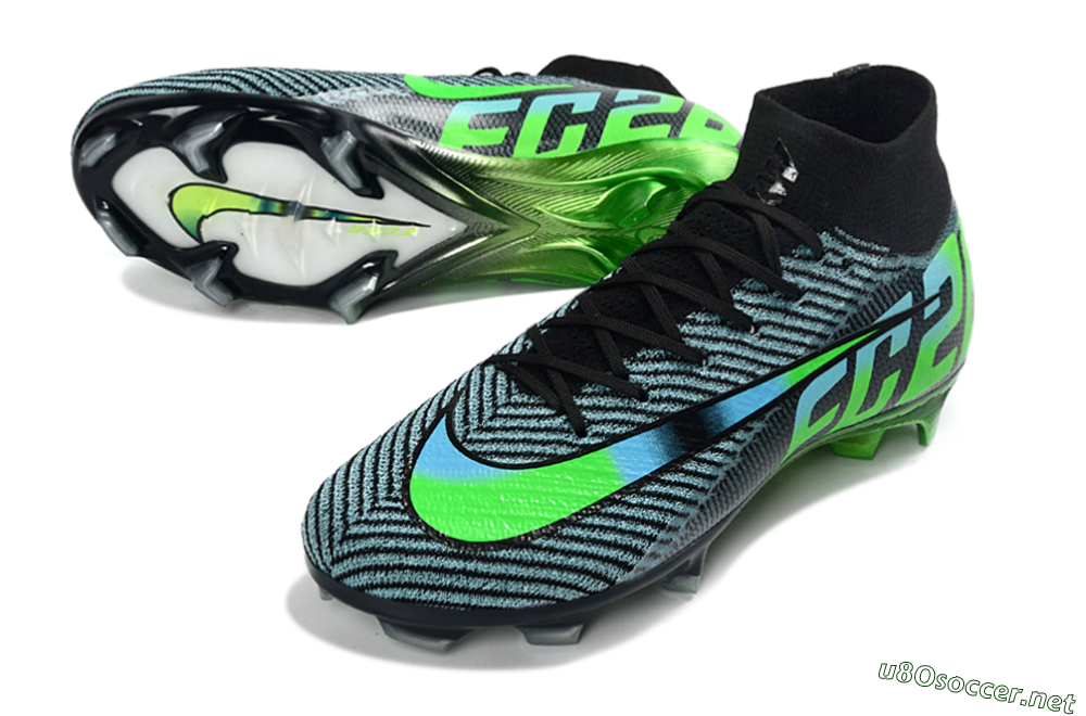 Men's EAFC x Nike Air Zoom Mercurial Superfly 10 Elite FG Football Boots - Black/Neon Green/Blue Shade 3