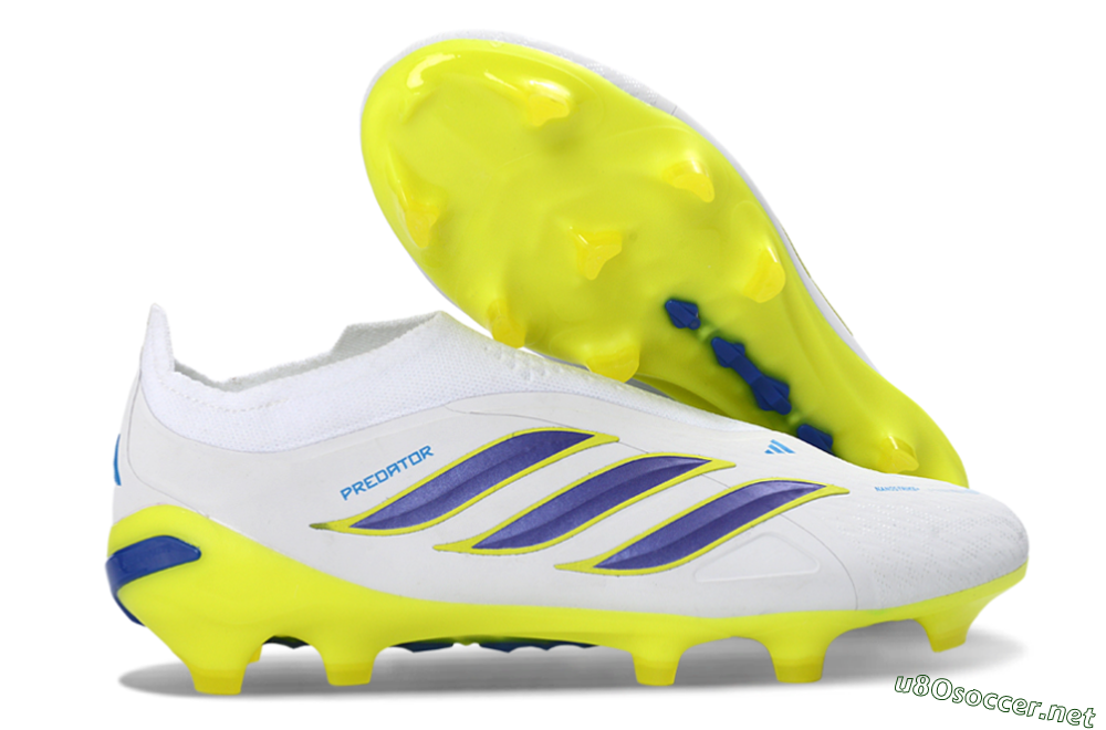 Men's Adidas Predator 26 Elite Laceless FG Football Boots - White/Electric Yellow/Deep Purple 2