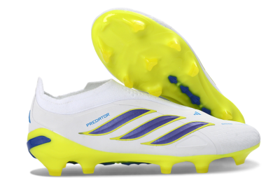 Men's Adidas Predator 26 Elite Laceless FG Football Boots - White/Electric Yellow/Deep Purple