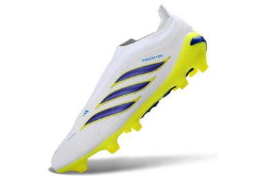 Men's Adidas Predator 26 Elite Laceless FG Football Boots - White/Electric Yellow/Deep Purple