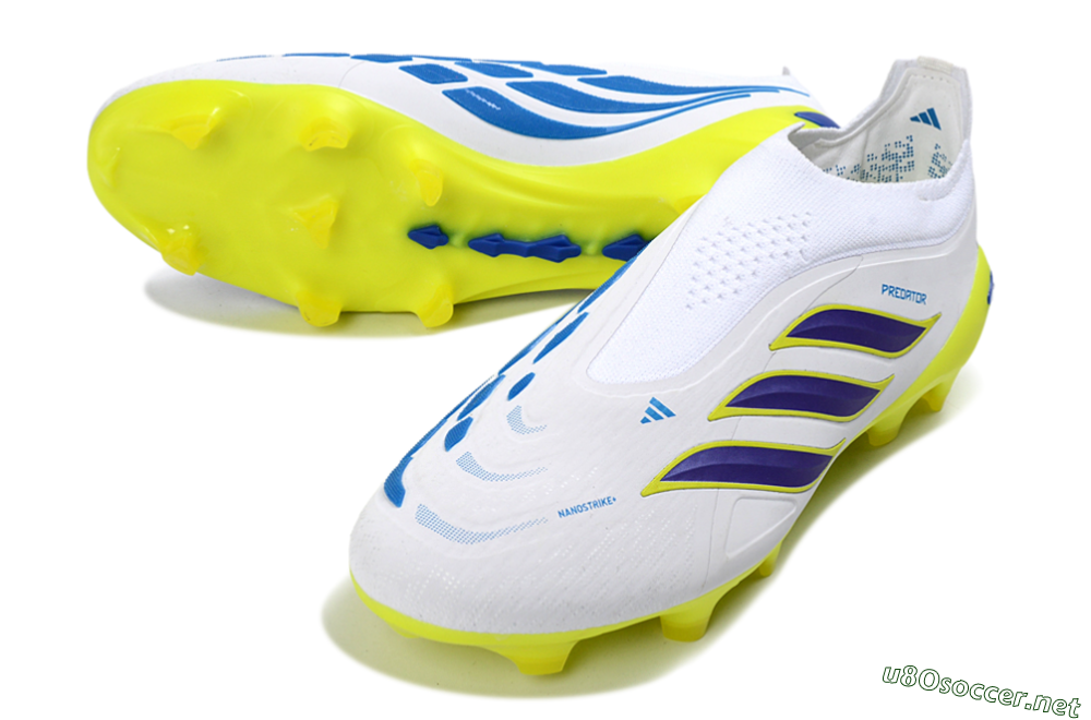 Men's Adidas Predator 26 Elite Laceless FG Football Boots - White/Electric Yellow/Deep Purple 3