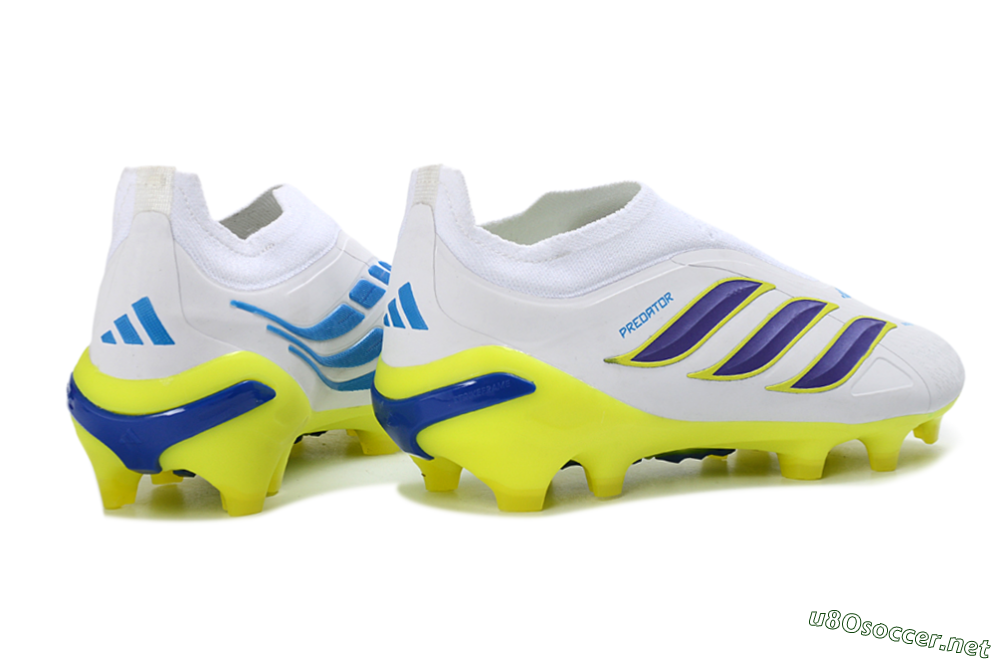 Men's Adidas Predator 26 Elite Laceless FG Football Boots - White/Electric Yellow/Deep Purple 6