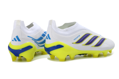 Men's Adidas Predator 26 Elite Laceless FG Football Boots - White/Electric Yellow/Deep Purple