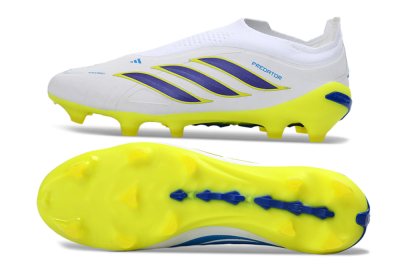 Men's Adidas Predator 26 Elite Laceless FG Football Boots - White/Electric Yellow/Deep Purple