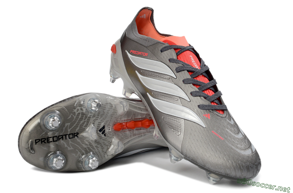 Men's Adidas Predator 26 Elite SG Football Boots - Gray/Vibrant Red/Silver 3