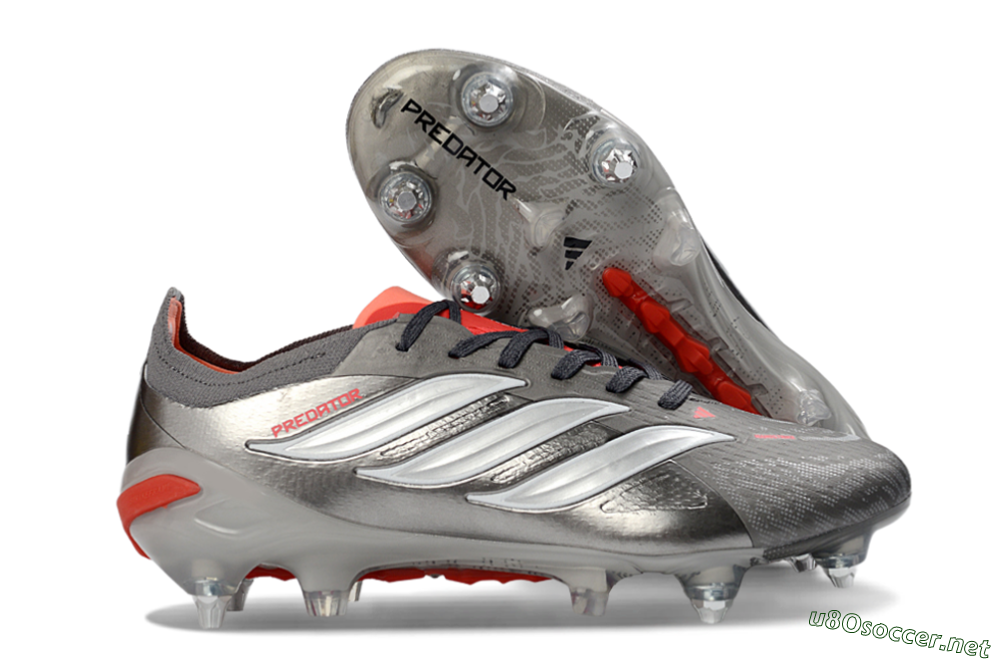 Men's Adidas Predator 26 Elite SG Football Boots - Gray/Vibrant Red/Silver 2