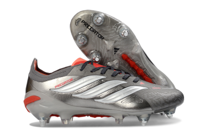 Men's Adidas Predator 26 Elite SG Football Boots - Gray/Vibrant Red/Silver