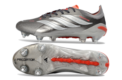 Men's Adidas Predator 26 Elite SG Football Boots - Gray/Vibrant Red/Silver