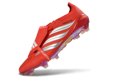 Men's Adidas Predator 26 Elite Fold-Over Tongue FG Football Boots - Red/Fiery Red/Metallic Silver
