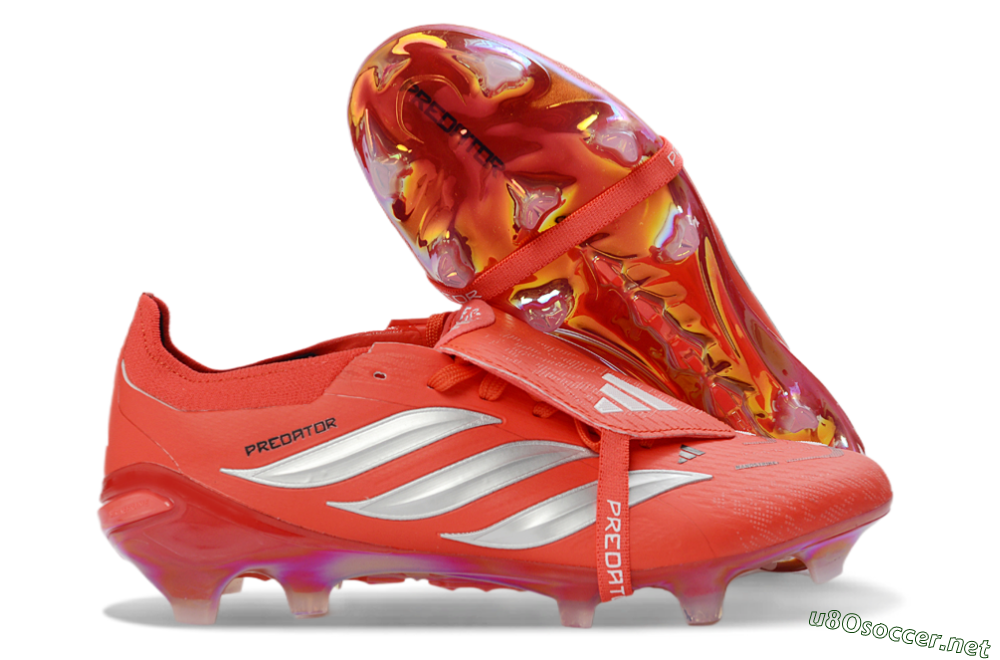 Men's Adidas Predator 26 Elite Fold-Over Tongue FG Football Boots - Red/Fiery Red/Metallic Silver 2