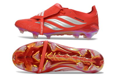 Men's Adidas Predator 26 Elite Fold-Over Tongue FG Football Boots - Red/Fiery Red/Metallic Silver