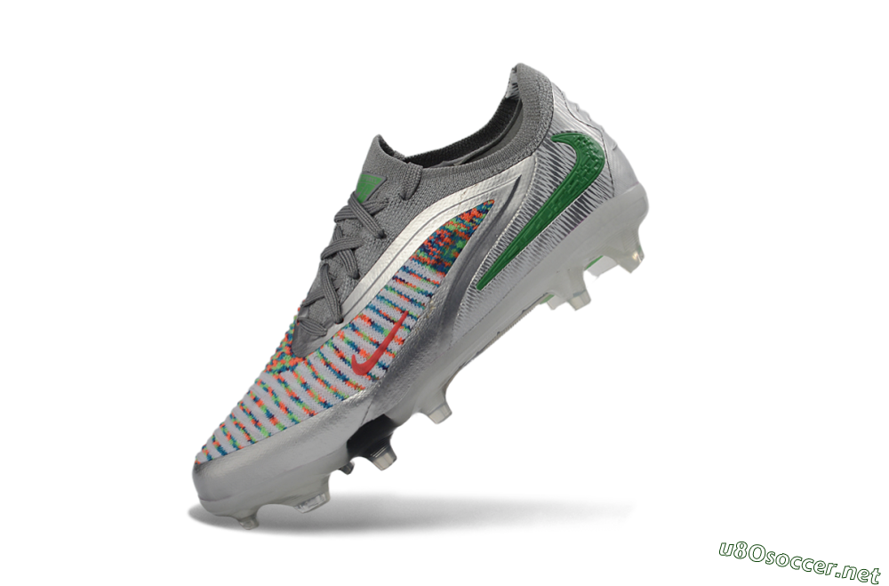 Kids Nike Phantom 6 Elite Low FG Football Boots - Silver/Electric Green/Colorful Pattern 4