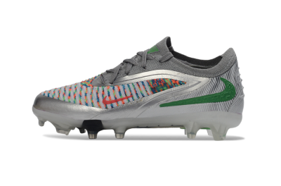 Kids Nike Phantom 6 Elite Low FG Football Boots - Silver/Electric Green/Colorful Pattern