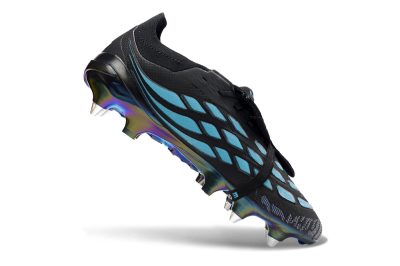 Men's Adidas Predator 26 Elite Fold-Over Tongue SG Football Boots - Black/Iridescent Blue/Metallic Green