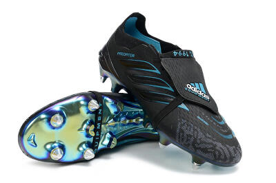 Men's Adidas Predator 26 Elite Fold-Over Tongue SG Football Boots - Black/Iridescent Blue/Metallic Green