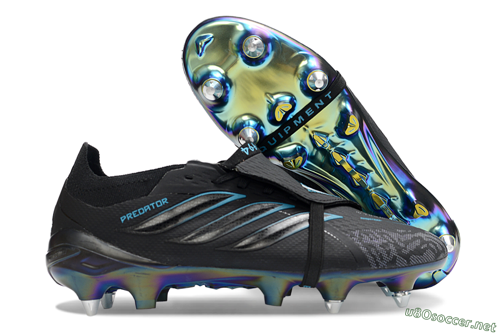 Men's Adidas Predator 26 Elite Fold-Over Tongue SG Football Boots - Black/Iridescent Blue/Metallic Green 2