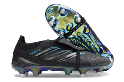 Men's Adidas Predator 26 Elite Fold-Over Tongue SG Football Boots - Black/Iridescent Blue/Metallic Green