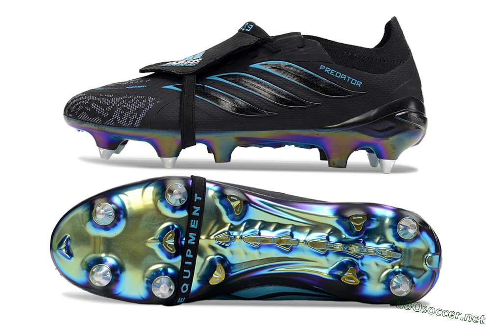 Men's Adidas Predator 26 Elite Fold-Over Tongue SG Football Boots - Black/Iridescent Blue/Metallic Green 1