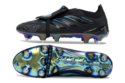 Men's Adidas Predator 26 Elite Fold-Over Tongue SG Football Boots - Black/Iridescent Blue/Metallic Green