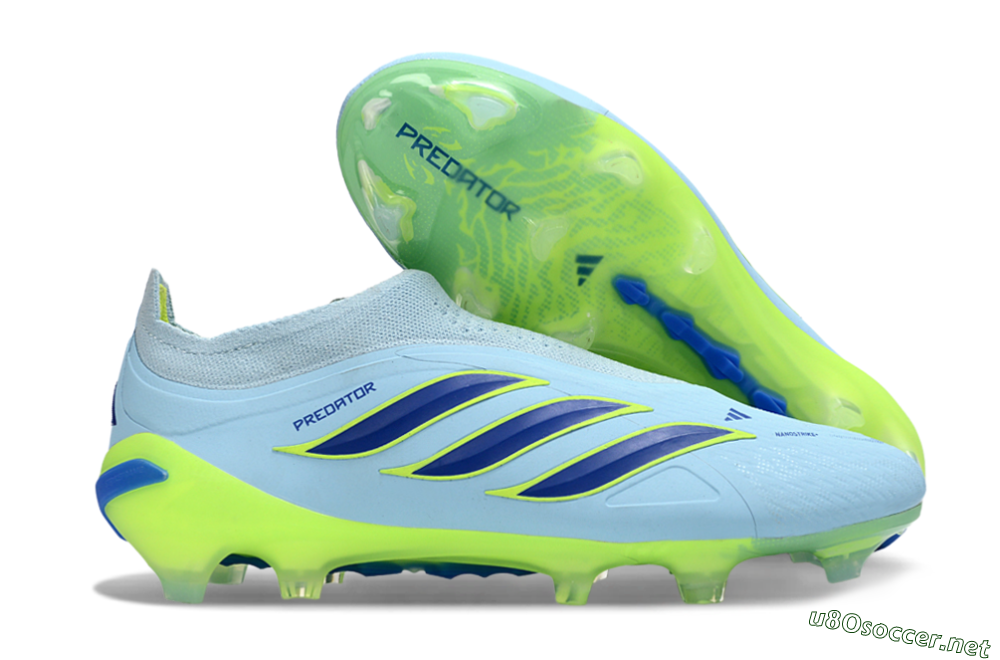 Men's Adidas Predator 26 Elite Laceless FG Football Boots - Blue/Neon Green/Deep Blue 2