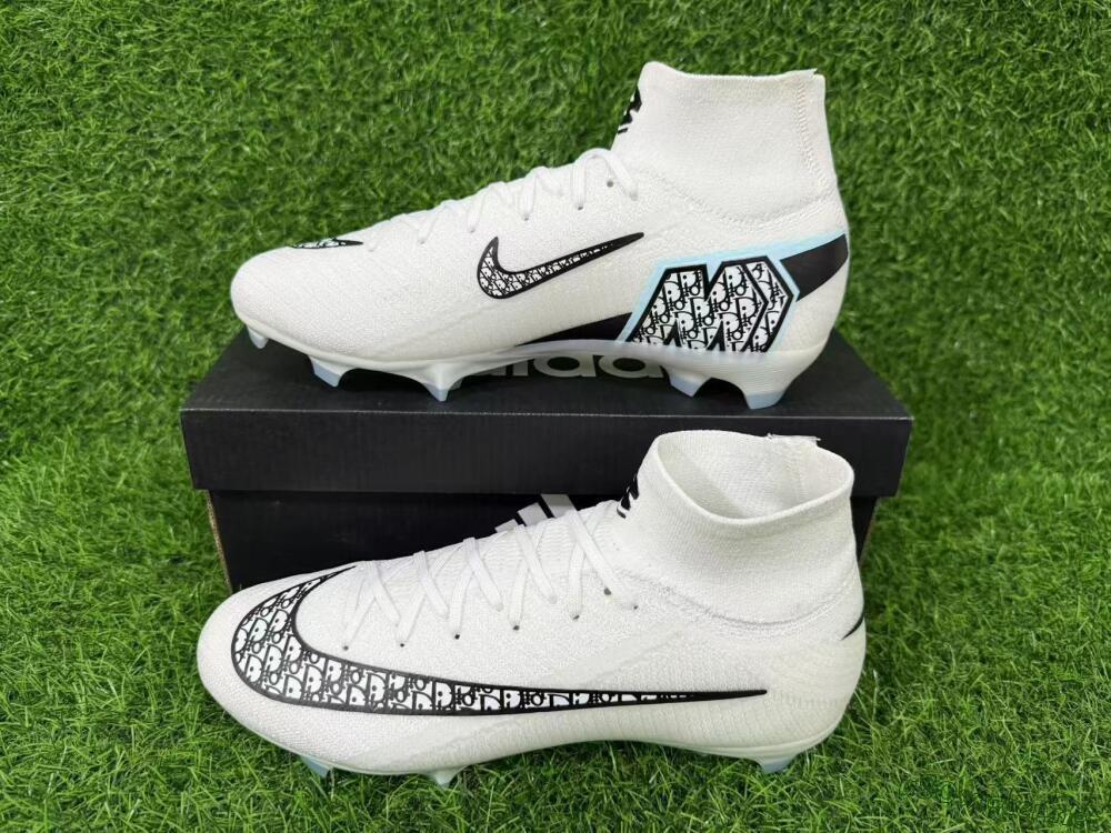 Men's Nike Air Zoom Mercurial Superfly 10 Elite FG Football Boots - White/Black/Light Blue