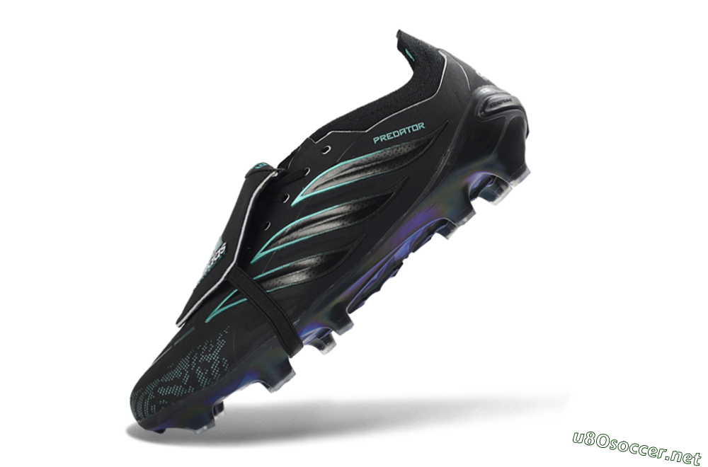 Men's Adidas Predator 26 Elite Fold-Over Tongue FG Football Boots - Black/Electric Blue/Metallic Teal 6