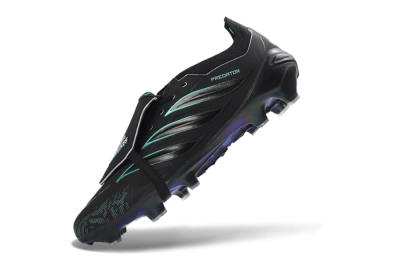 Men's Adidas Predator 26 Elite Fold-Over Tongue FG Football Boots - Black/Electric Blue/Metallic Teal