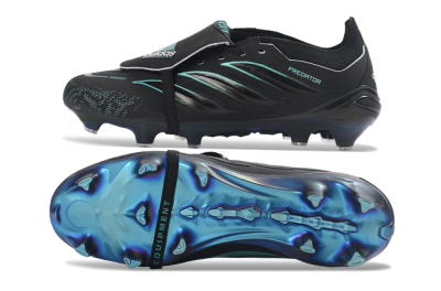 Men's Adidas Predator 26 Elite Fold-Over Tongue FG Football Boots - Black/Electric Blue/Metallic Teal