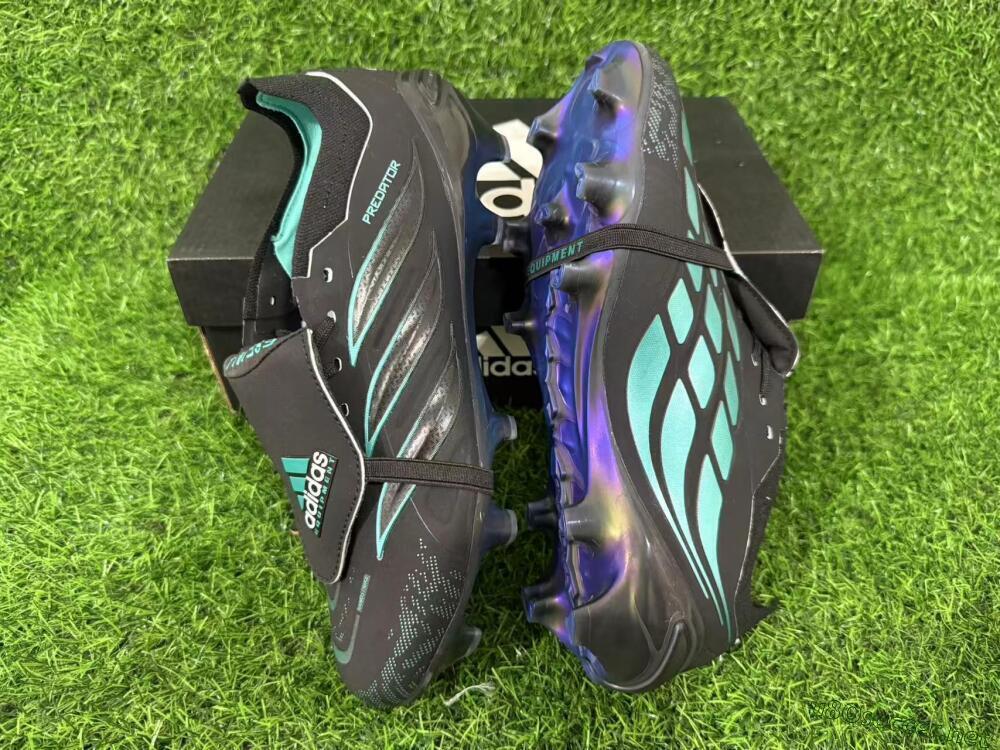 Men's Adidas Predator 26 Elite Fold-Over Tongue FG Football Boots - Black/Electric Blue/Metallic Teal