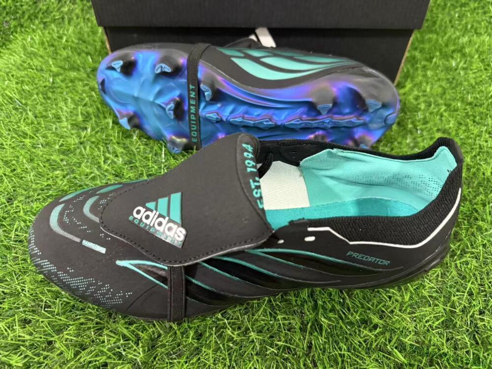 Men's Adidas Predator 26 Elite Fold-Over Tongue FG Football Boots - Black/Electric Blue/Metallic Teal