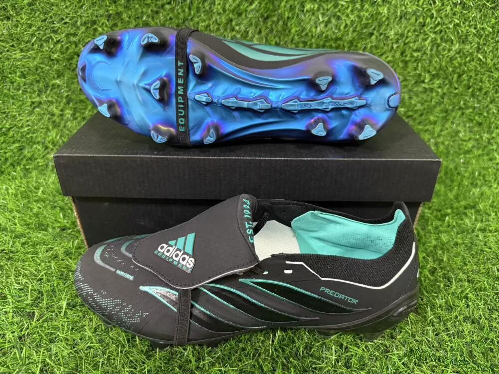 Men's Adidas Predator 26 Elite Fold-Over Tongue FG Football Boots - Black/Electric Blue/Metallic Teal