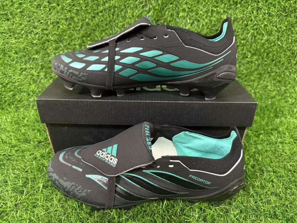 Men's Adidas Predator 26 Elite Fold-Over Tongue FG Football Boots - Black/Electric Blue/Metallic Teal