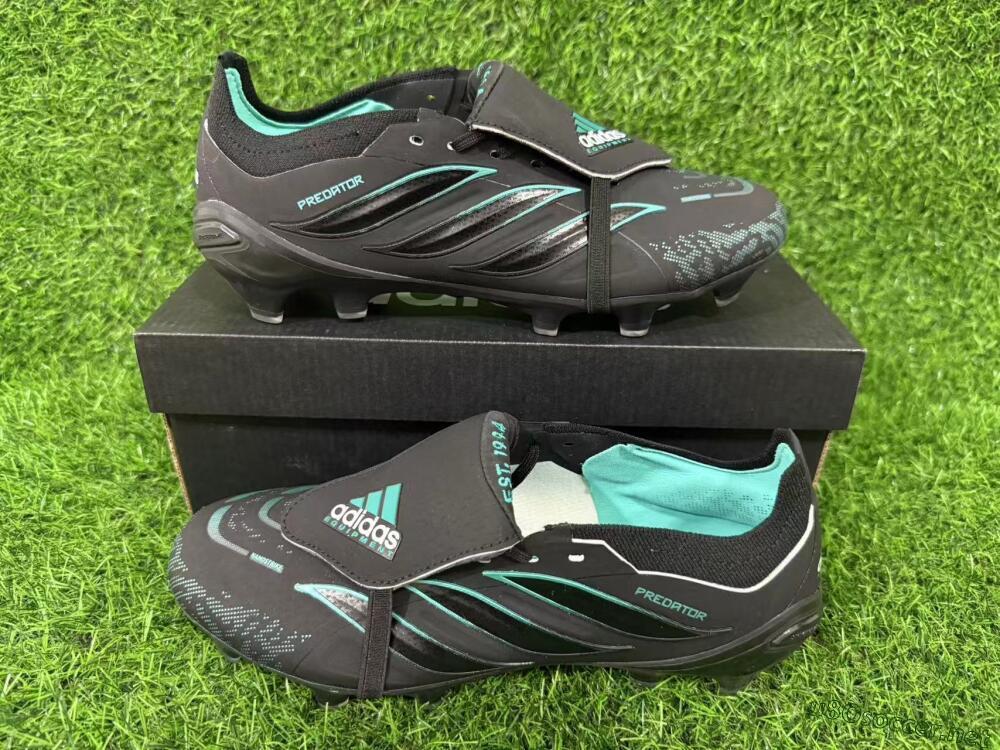 Men's Adidas Predator 26 Elite Fold-Over Tongue FG Football Boots - Black/Electric Blue/Metallic Teal
