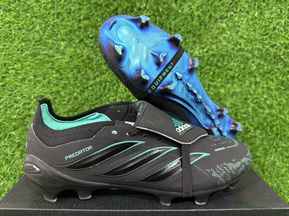 Men's Adidas Predator 26 Elite Fold-Over Tongue FG Football Boots - Black/Electric Blue/Metallic Teal