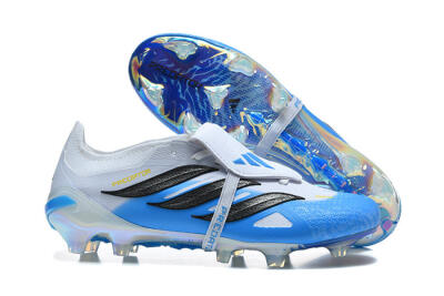 Men's Adidas Predator 26 Elite Fold-Over Tongue FG Football Boots - Blue/Electric Blue/Soft Gray
