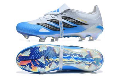 Men's Adidas Predator 26 Elite Fold-Over Tongue FG Football Boots - Blue/Electric Blue/Soft Gray