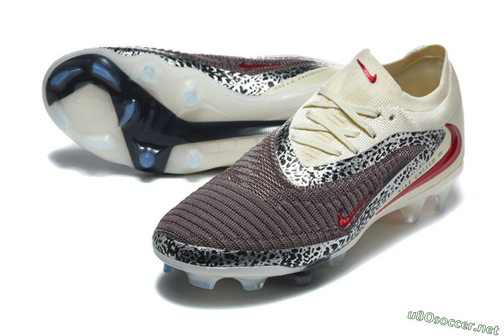 Men's Nike Phantom 6 Elite Low FG Football Boots - Brown/Crimson Red/White 3