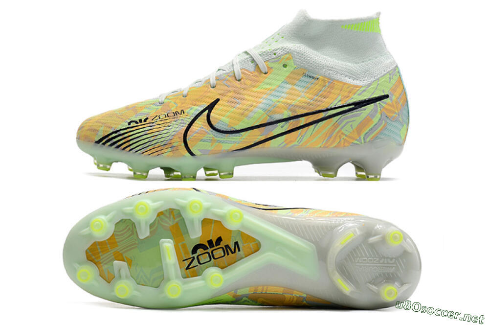 Men's Nike Air Zoom Mercurial Superfly 9 Elite AG Football Boots - White/Green/Orange 1