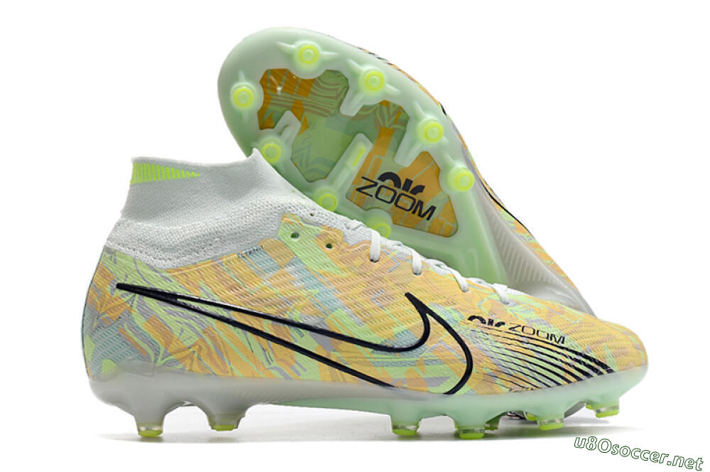 Men's Nike Air Zoom Mercurial Superfly 9 Elite AG Football Boots - White/Green/Orange 2