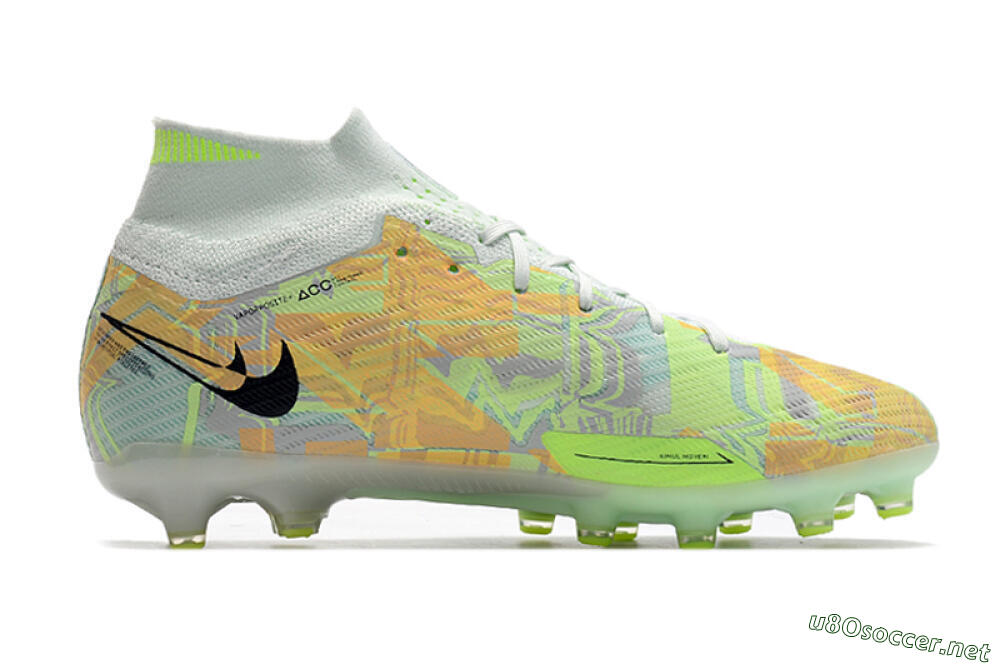Men's Nike Air Zoom Mercurial Superfly 9 Elite AG Football Boots - White/Green/Orange 7
